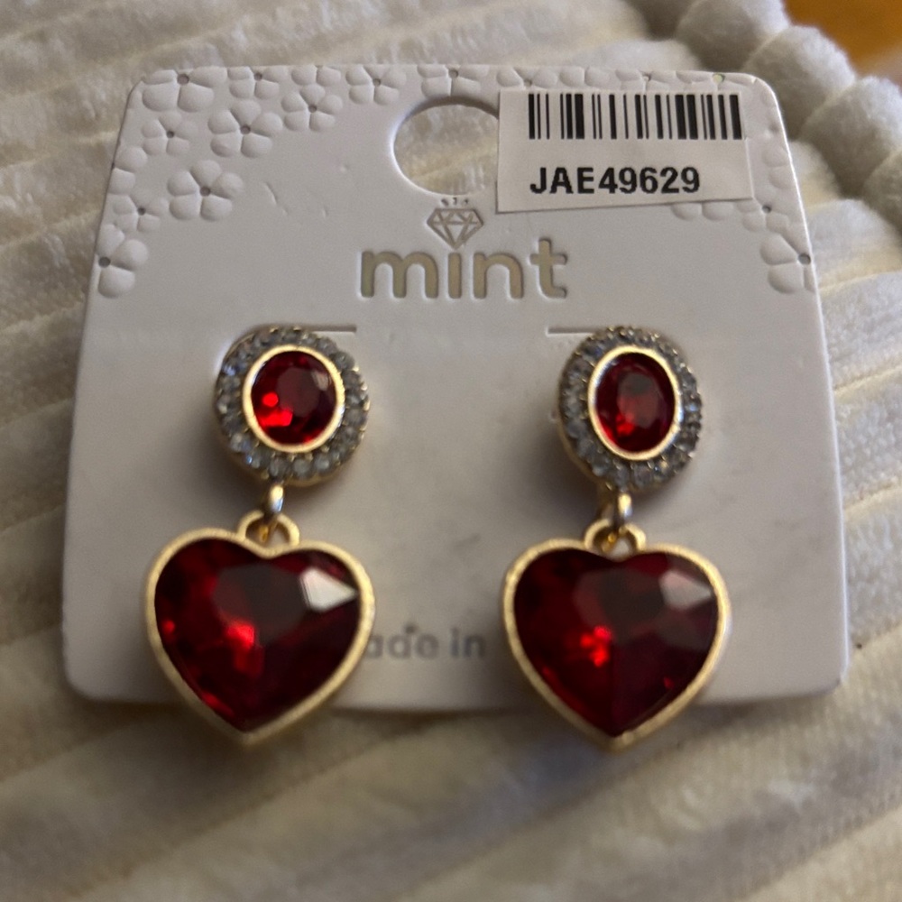 Gold-Tone Red Heart Drop Earrings